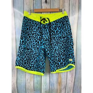 Hurley Vintage Board Shorts Swim Trunks Unlined Velvet Teal Cheetah Print Size33